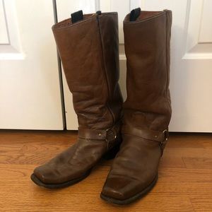 Men’s Vintage Acme Neolite Brown Leather Cowboy Harness Boots, Size 11 D